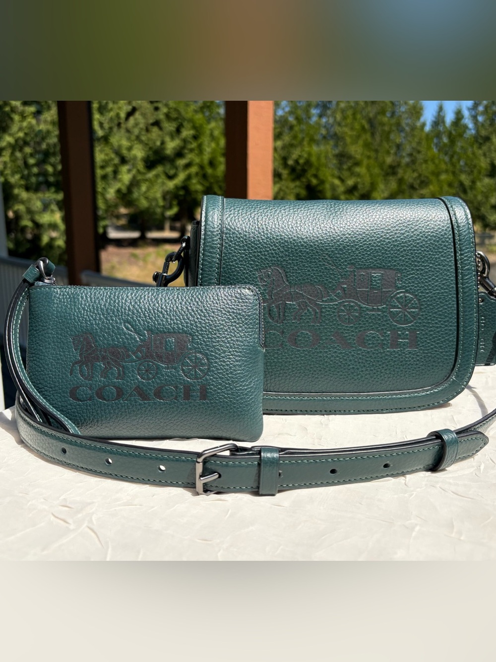 COACH Saddle Bag With Embossed Horse And Carriage With Matching Wallet C4058